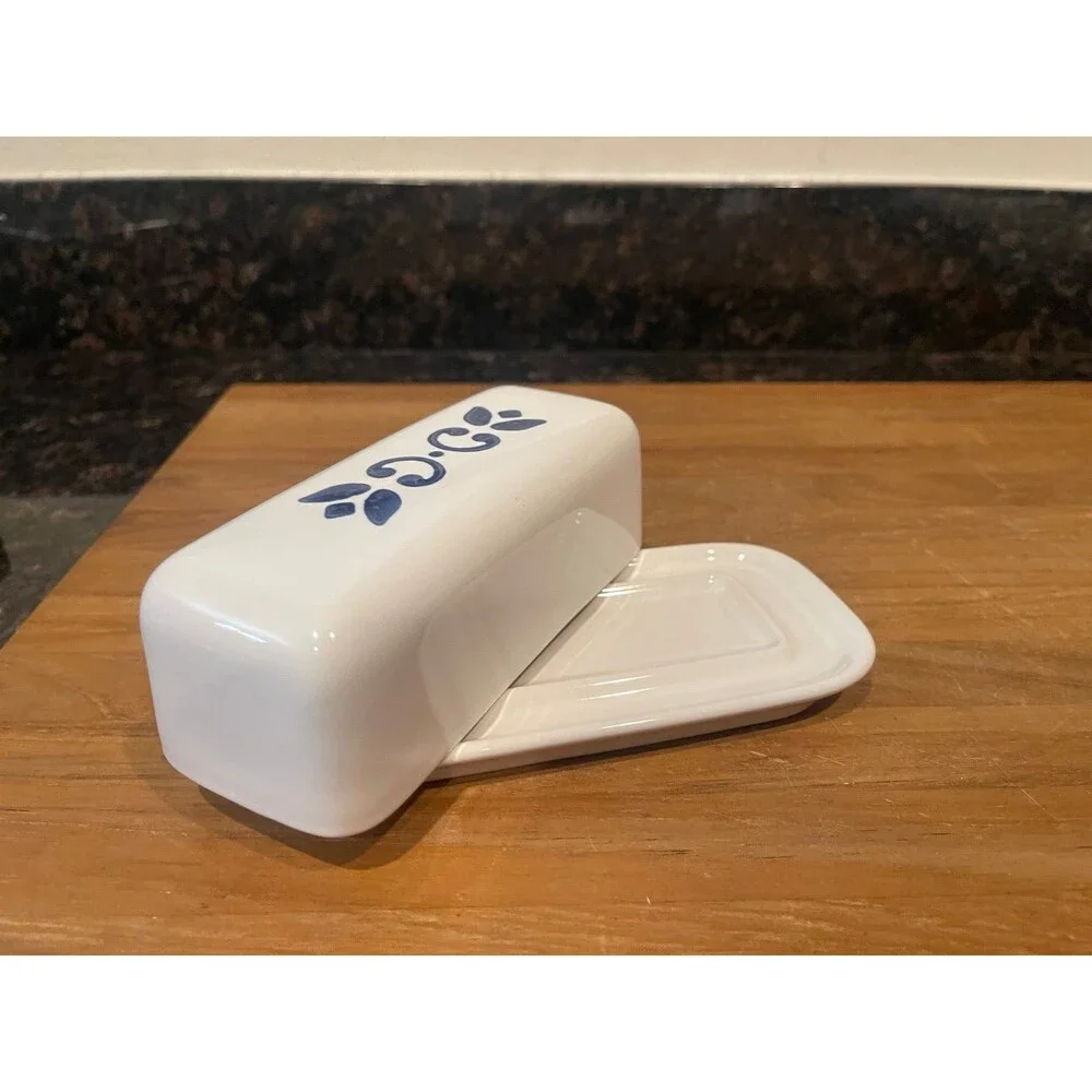 Pfaltzgraff blue tulip stoneware covered butter dish